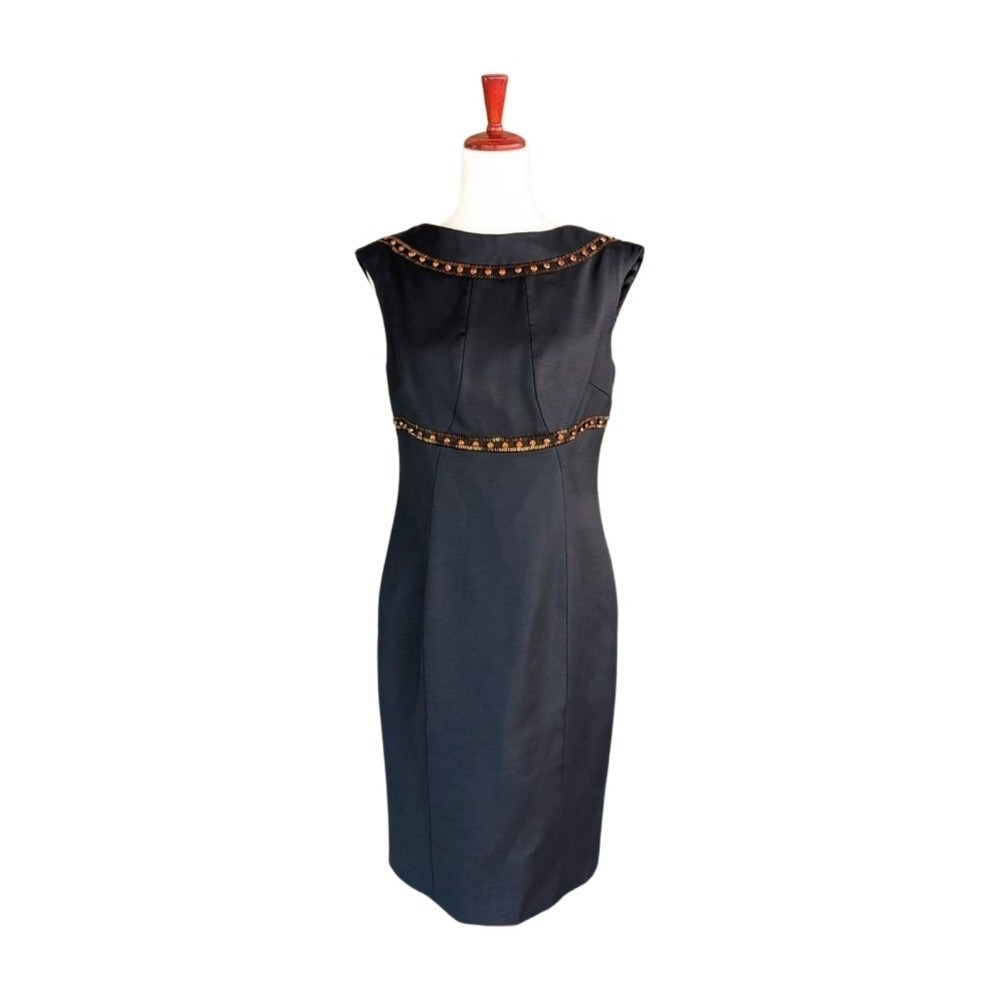 Boden Black Sleeveless Scoop Back Beaded Sheath Dress Size 8